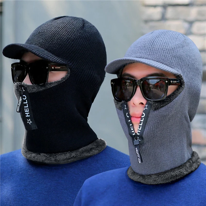 New Men Winter Warm Wool Hat Outdoor Ear Protection Hats Warm Thick Bicycle Knitted Capd Scarf Windproof Visors Cap - Image 2