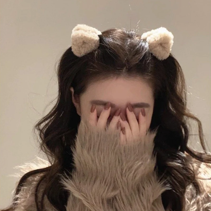 2Pcs Plush Cat Ears Shape Hair Clips Women Sweet Cute Beige Duck Beak Clip Hairpin Fashion Girls Headwear Hair Accessories - Image 5