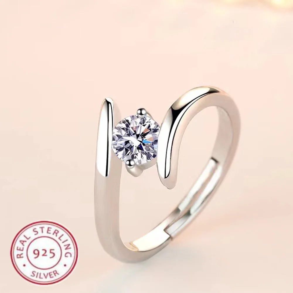 925 Sterling Silver Ring Simple Generous Zircon luxury High Quality For Women Rings Wedding Fine Jewelry Accessories Party Gift