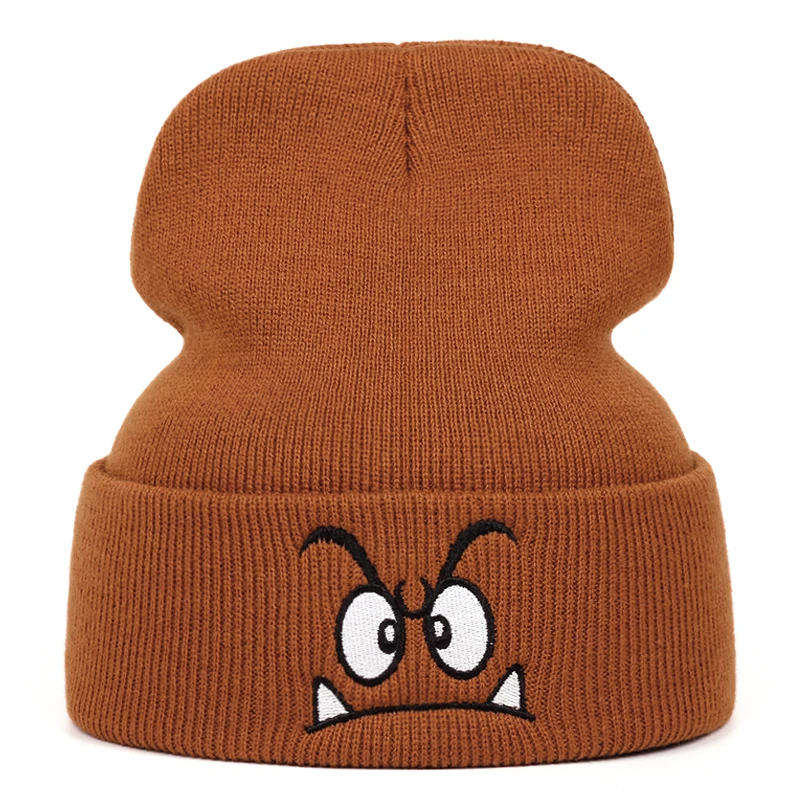Angry expression embroidered knitted hat, warm woolen hat for men's and women's outdoor sports events in autumn and winter - Image 3