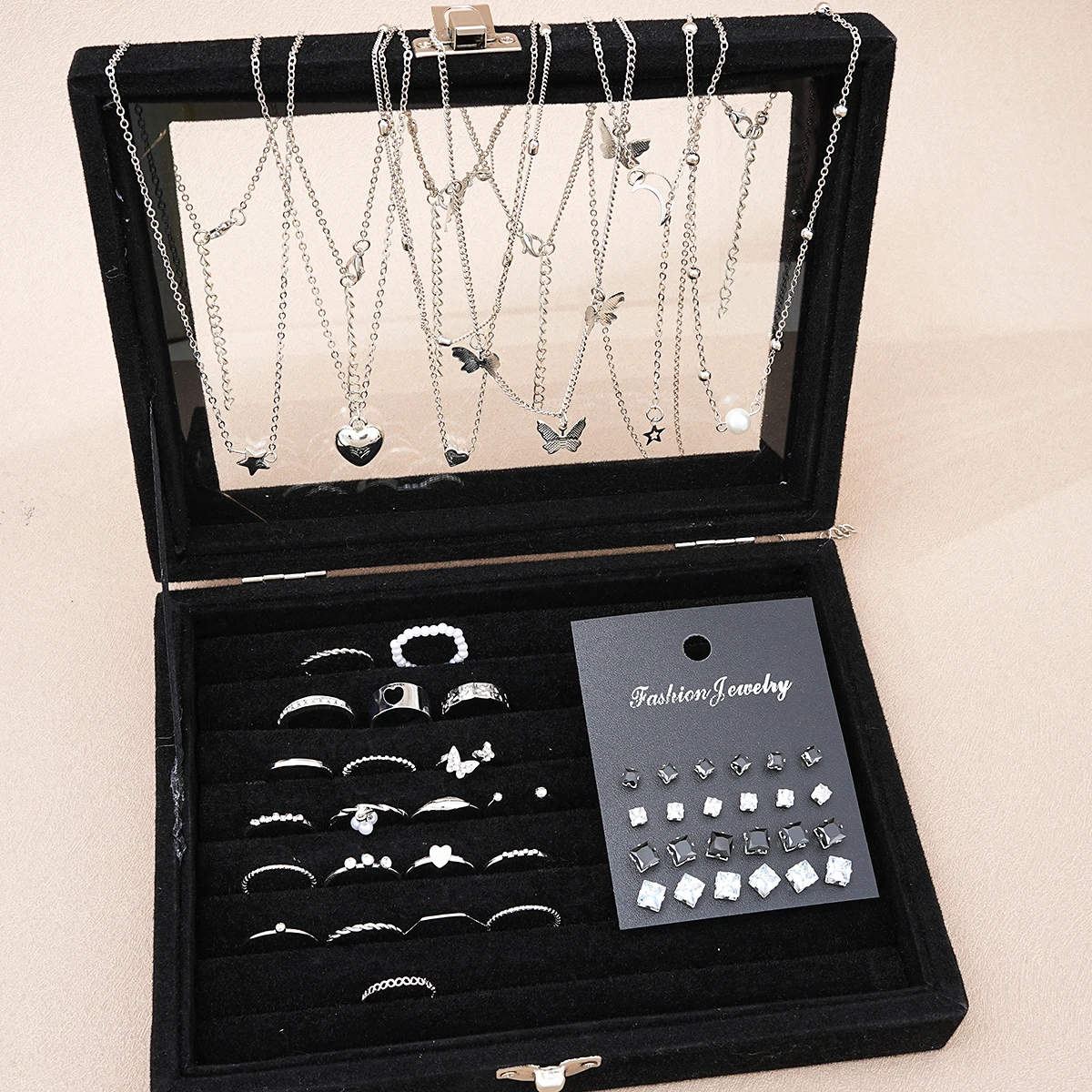 51 Pcs/Set Silver Color Chic Jewelry Set For Women Fashion Butterfly Heart Pearl Necklaces, Earrings, Rings, Match Daily Outfits - Image 4