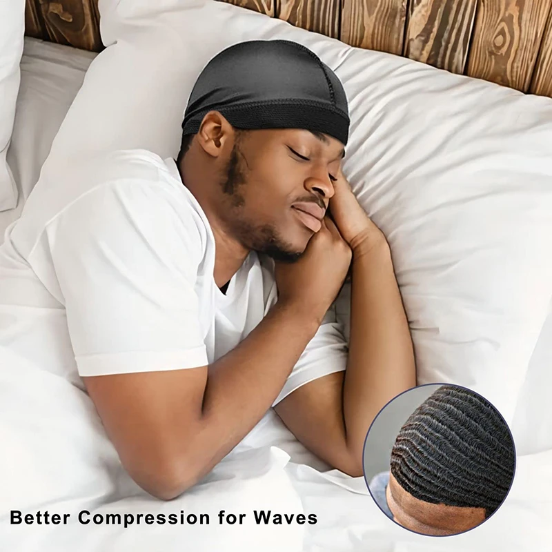 3PCS/LOT Men Silky Durag Long Tail Pirate Hat Headband Turban Dome Wave Cap Unisex Wig Cap Elastic Band Satin Bonnet - Image 4