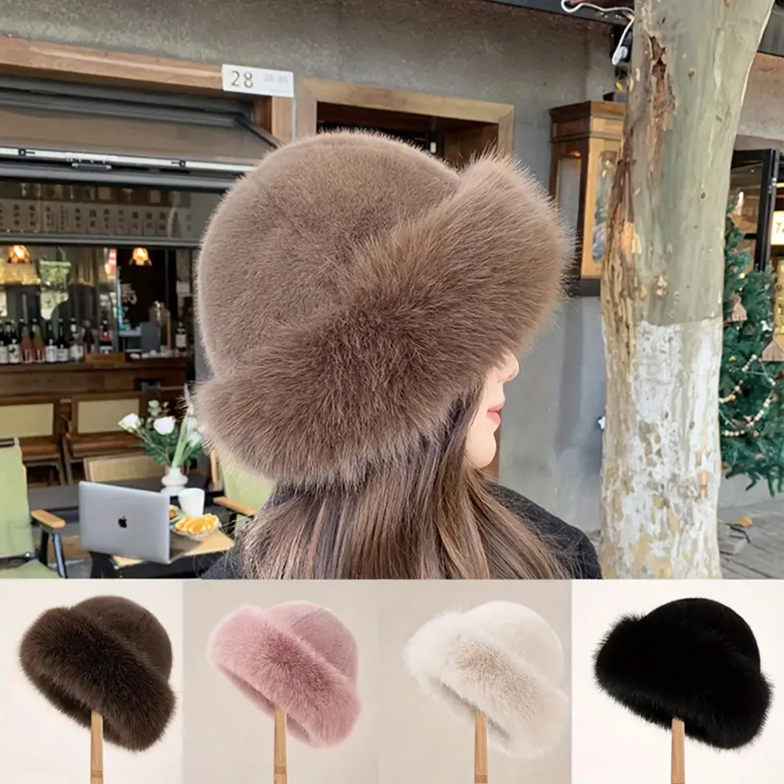 Thicken Plush Warm Fur Hat Fluffy Beanie Warm Thick Hat Mongolian Caps for Casual Trips Sports Skiing