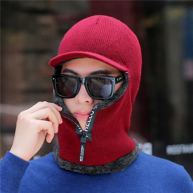 New Men Winter Warm Wool Hat Outdoor Ear Protection Hats Warm Thick Bicycle Knitted Capd Scarf Windproof Visors Cap - Image 6