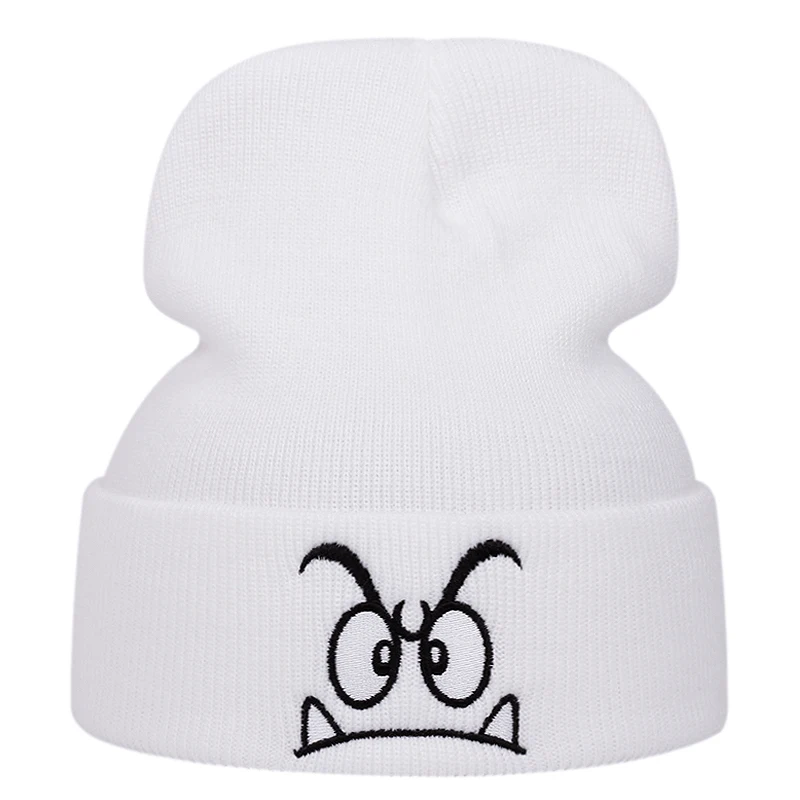 Angry expression embroidered knitted hat, warm woolen hat for men's and women's outdoor sports events in autumn and winter - Image 5