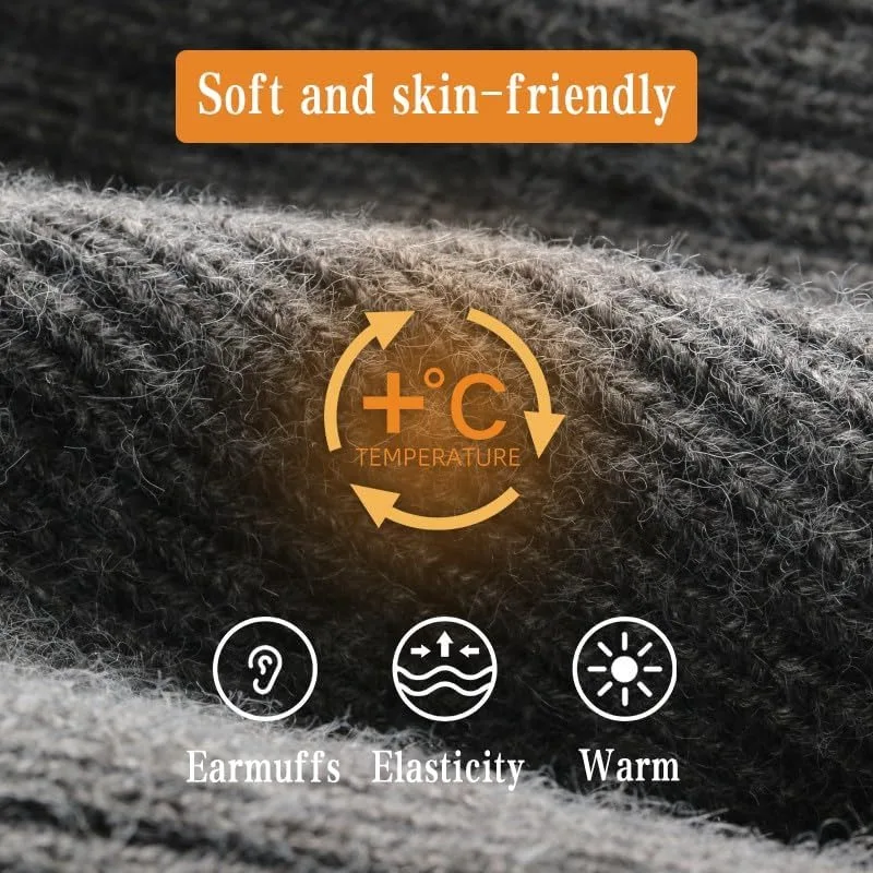 Men Winter Knitted Hat Plush Warmth Peaked Cap Outdoor Earmuff Casual Fashion Faux Fur Lined Bomber Hats Cycling Ear Protection - Image 3