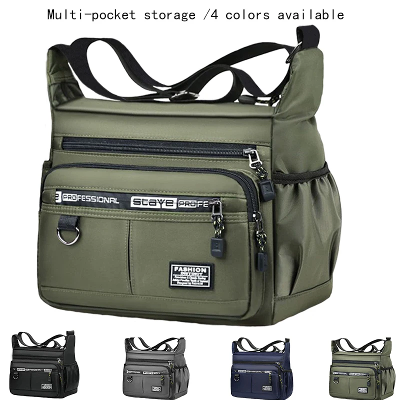 Men's cross-body bag with multi-layered pockets, adjustable shoulder strap, business single-shoulder bag