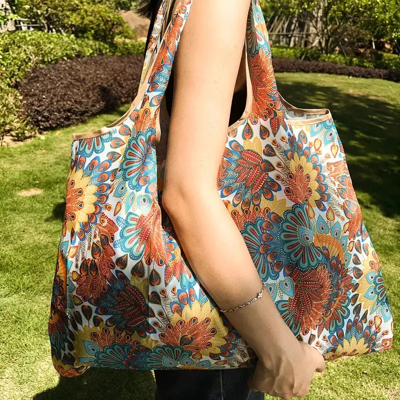 Large Capacity Foldable Portable Supermarket Environmentally Friendly Shopping Grocery Bag, Waterproof Shoulder Storage Bag - Image 3