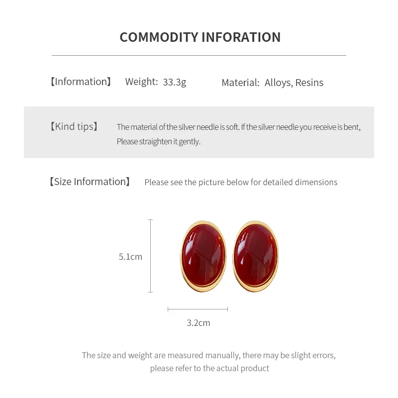 Vintage Red Resin Women's Earrings Stud Earrings Luxury large Geometric Oval earrings Party Wedding Ear Jewelry Wholesale - Image 6