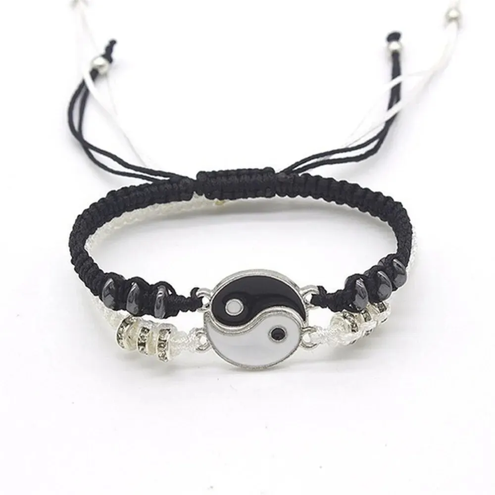 2 PC Jewelry Set Couple Black White Tai Chi Bracelet Rope Adjustable Chain Set Simple Style Daily Wear Jewelry - Image 3