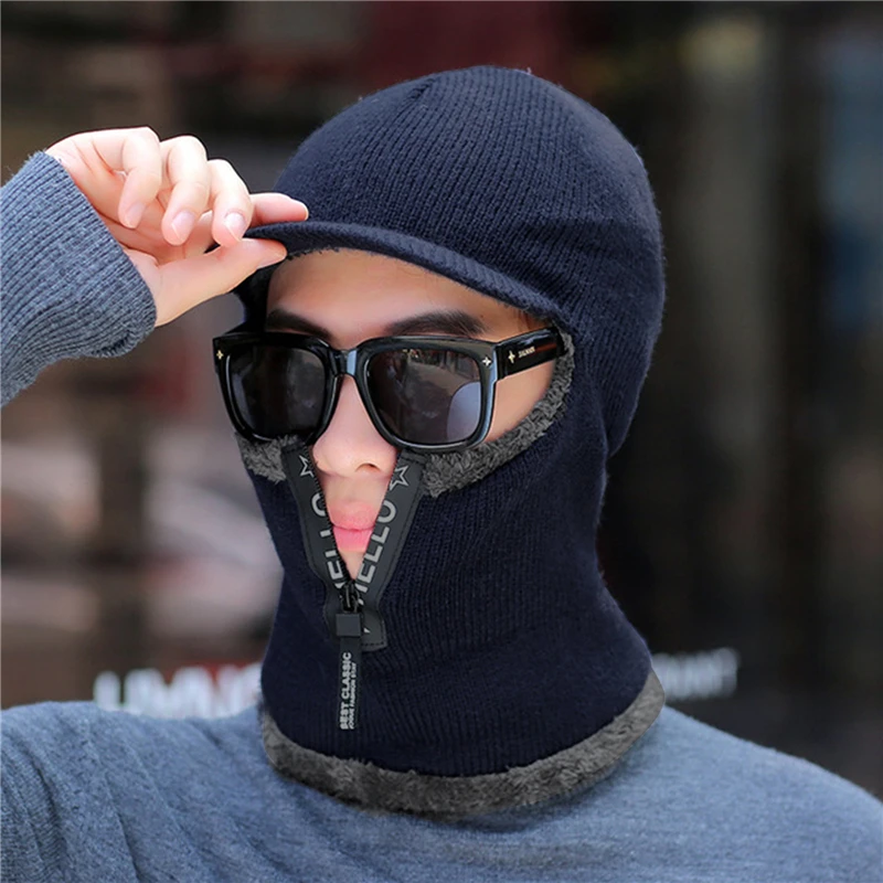 New Men Winter Warm Wool Hat Outdoor Ear Protection Hats Warm Thick Bicycle Knitted Capd Scarf Windproof Visors Cap - Image 3