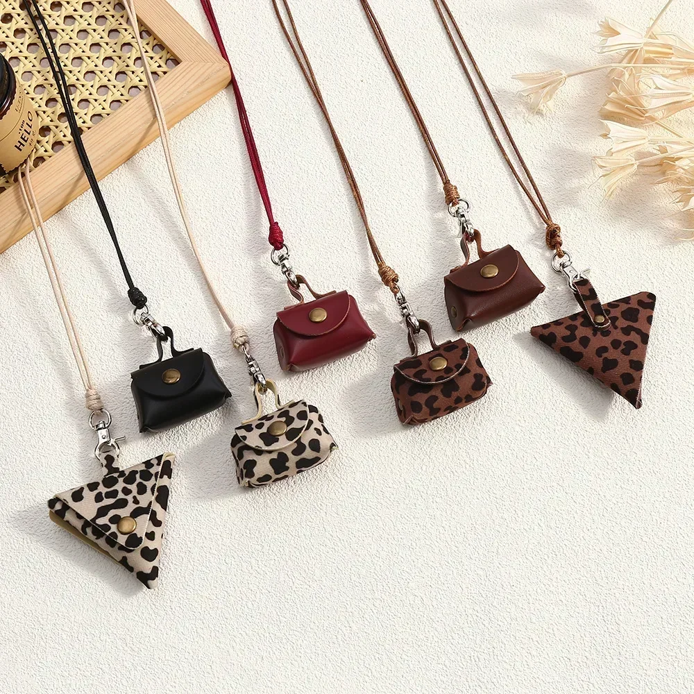 LATS Retro Cute Small Leather Bag Long Necklace for Women Fashion Sweater Chain Neck Hanging Jewelry Versatile Accessory Gift - Image 2